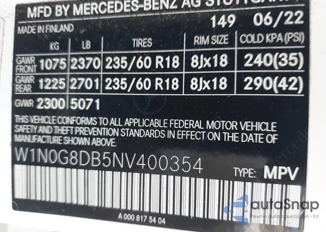 2022 Mercedes-Benz Glc 300 Suv from USA, damaged, VIN W1N0G8DB5NV400354